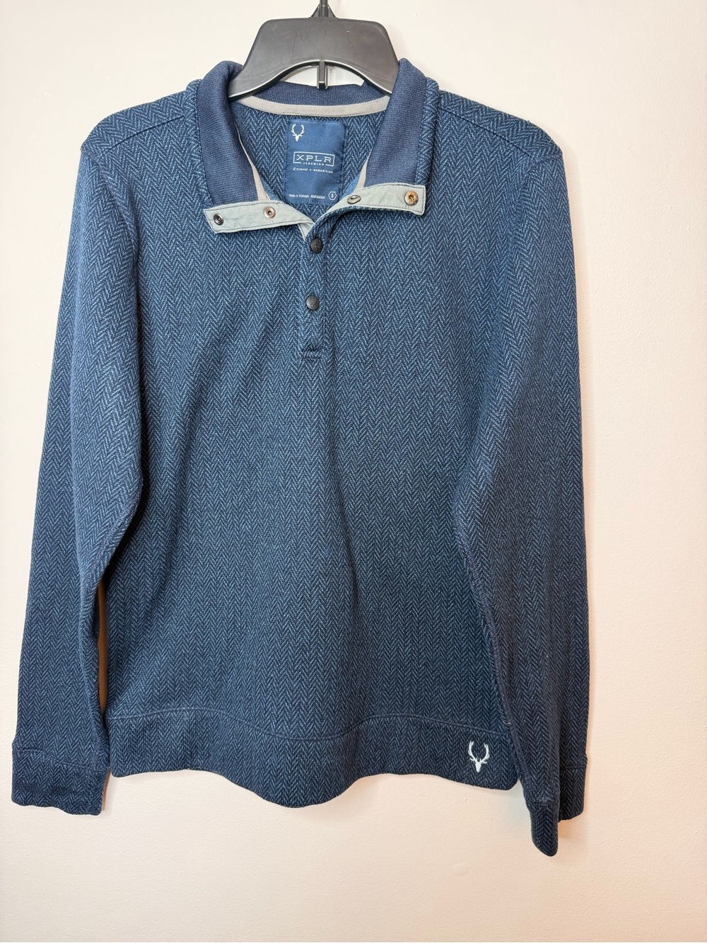 Men's Navy Herringbone Polo-Style Sweatshirt